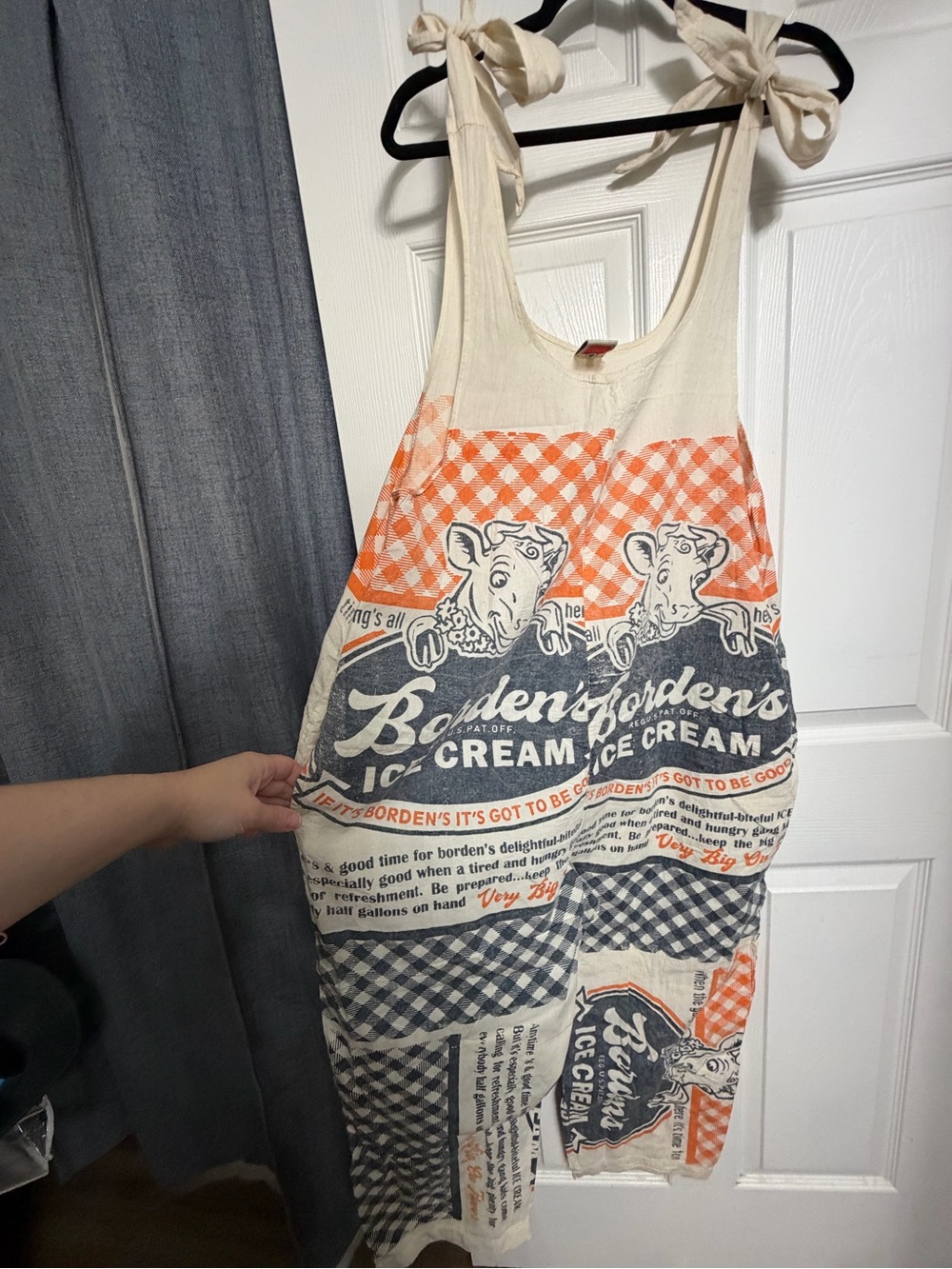 Vintage sack Women One Piece in Cream & Orange Borden ice cream overalls